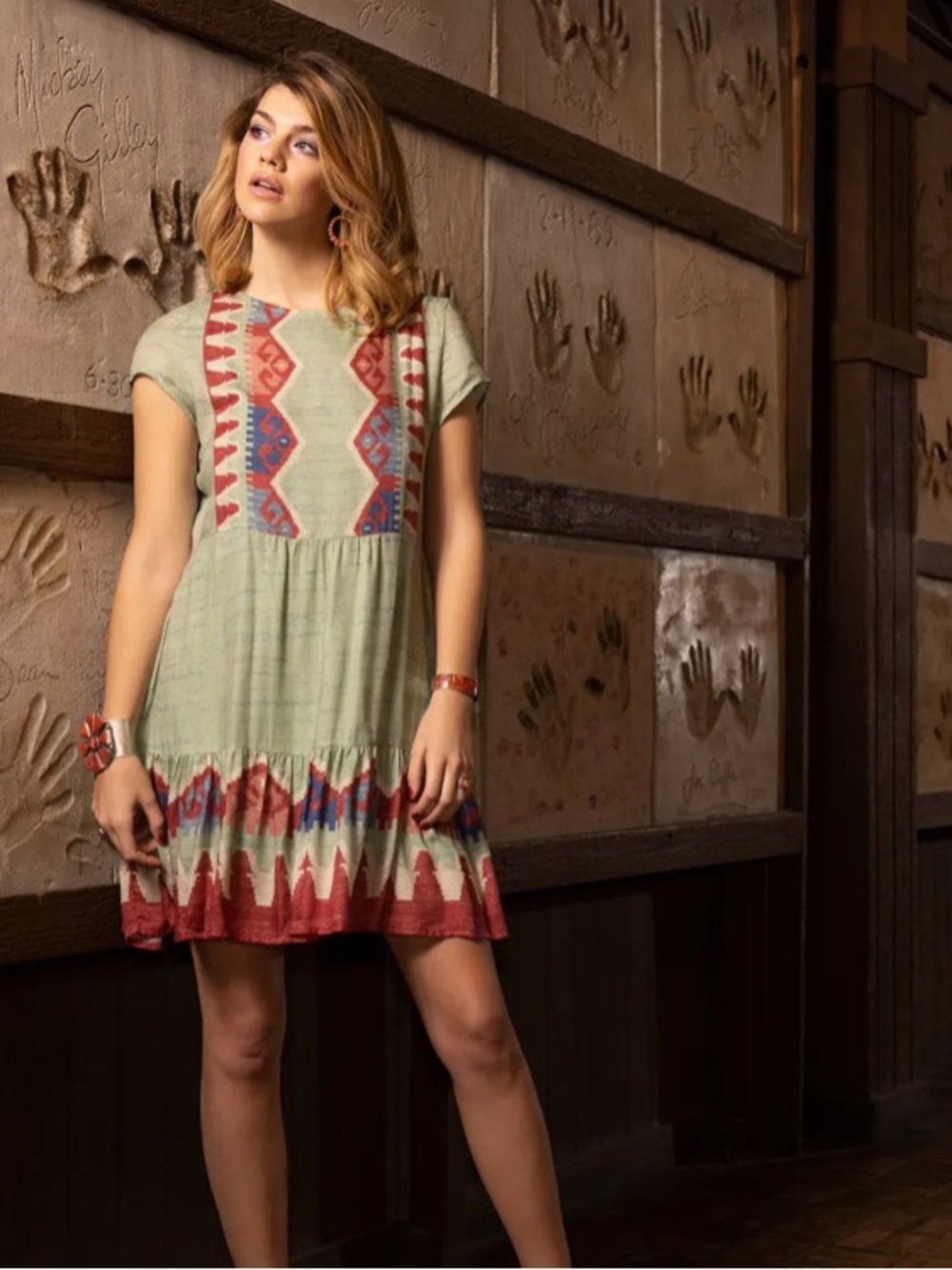 Double D Ranch Love The World Away Sage Green Dress printed embroidery RTL $295